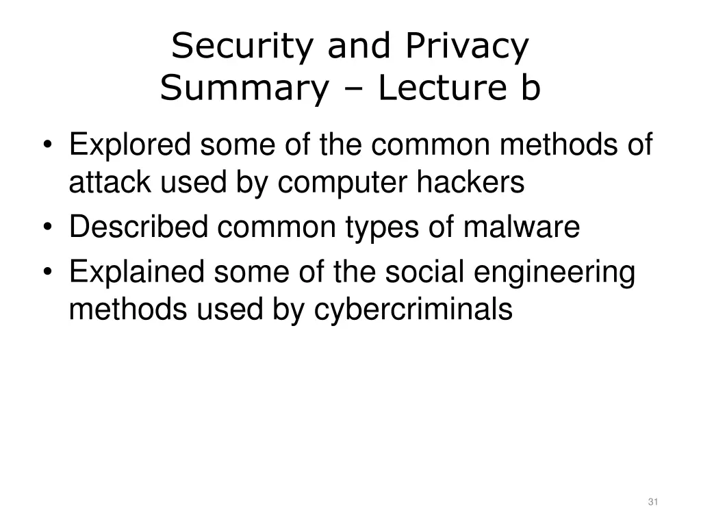 security and privacy summary lecture b