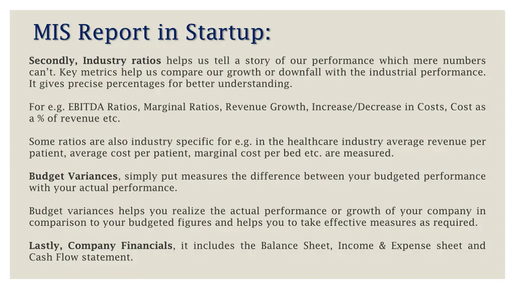 mis report in startup 2