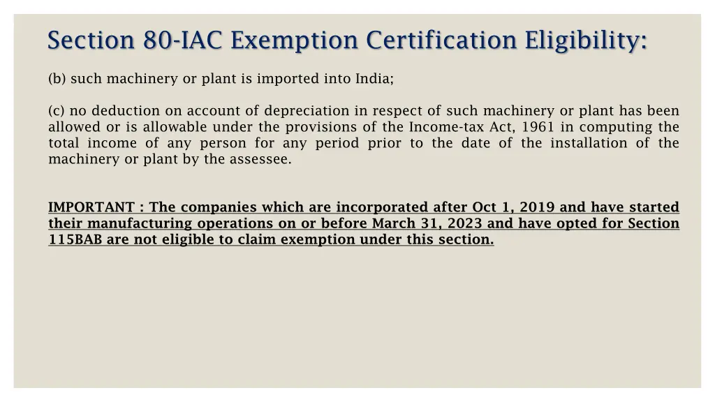 section 80 iac exemption certification eligibility 3