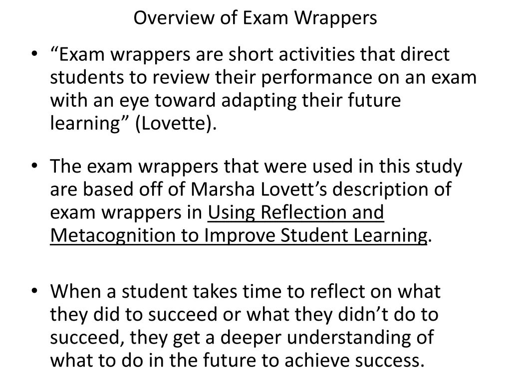 overview of exam wrappers