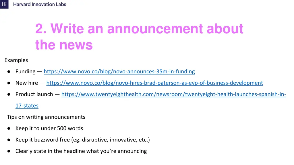 2 write an announcement about the news