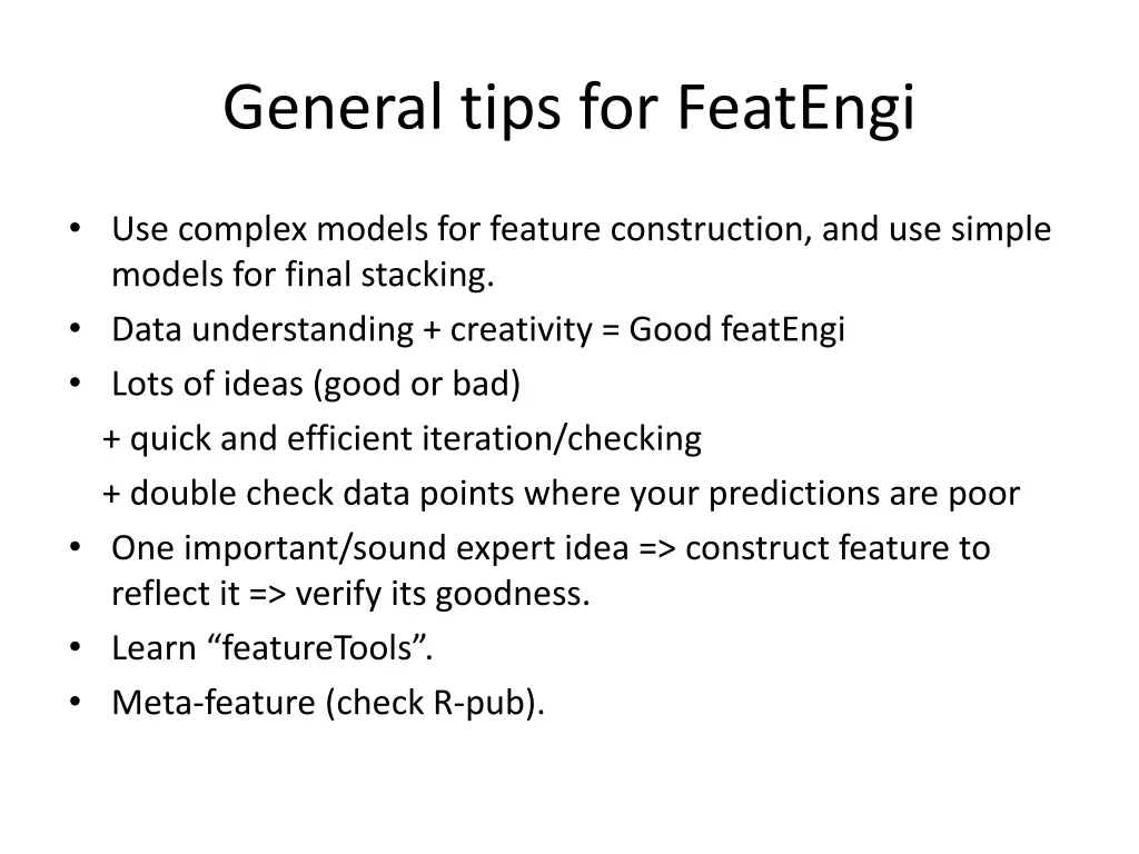general tips for featengi