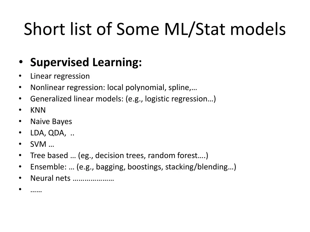 short list of some ml stat models