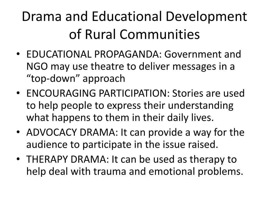 drama and educational development of rural