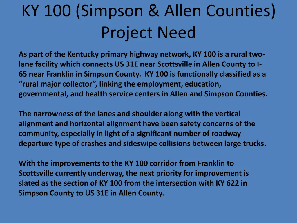ky 100 simpson allen counties project need