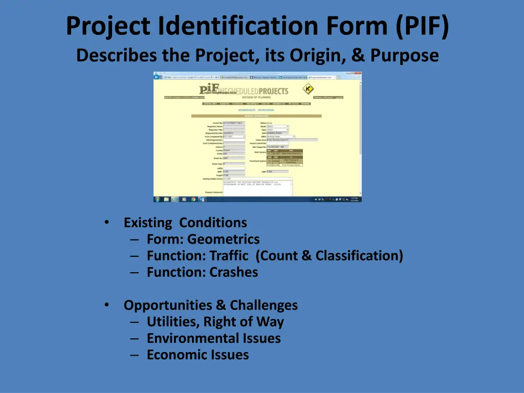 project identification form pif describes