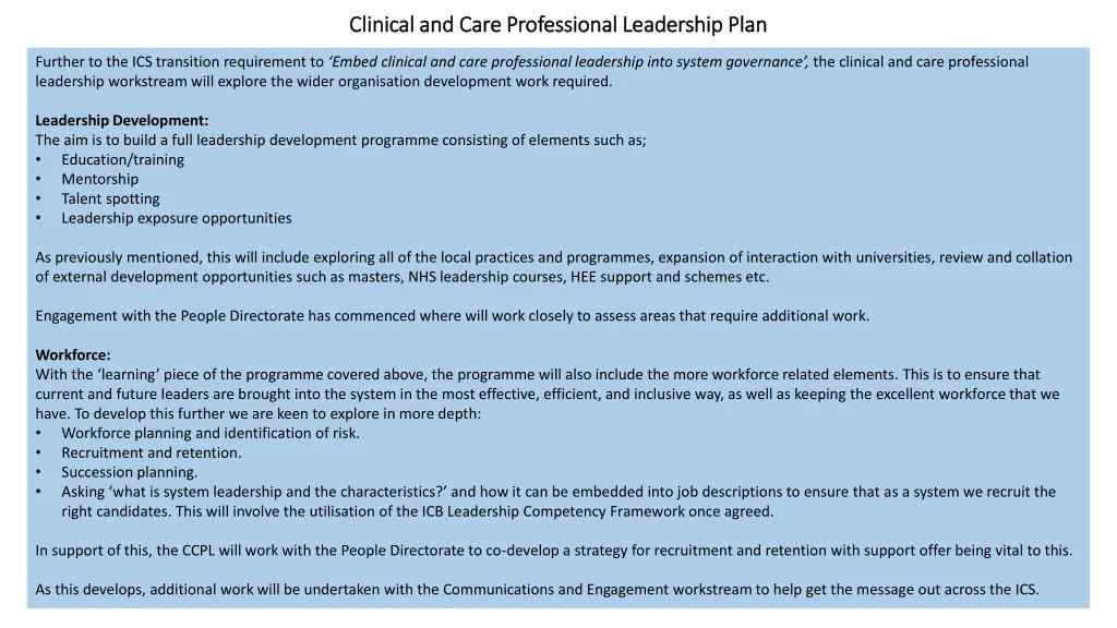 clinical and care professional leadership plan 2