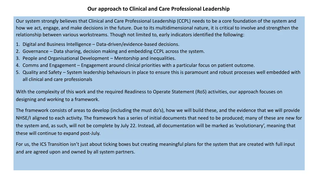 our approach to clinical and care professional