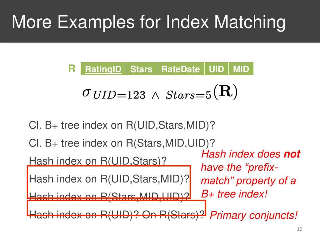 more examples for index matching