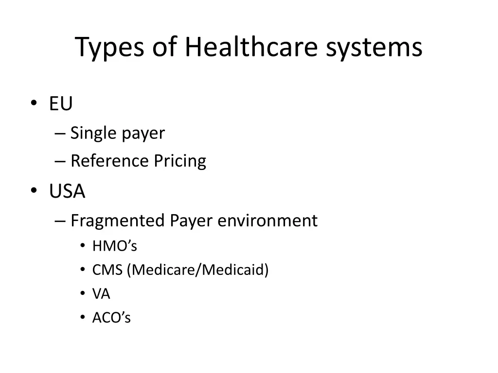 types of healthcare systems