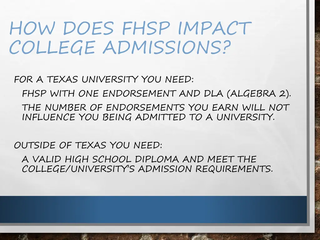 how does fhsp impact college admissions