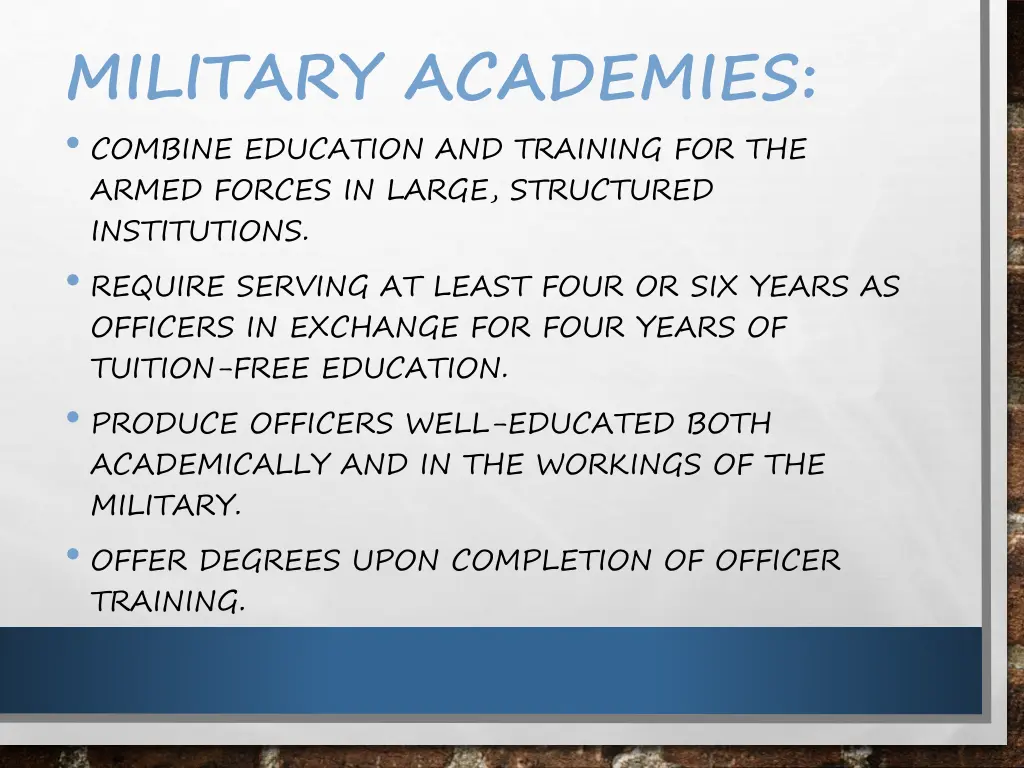 military academies combine education and training