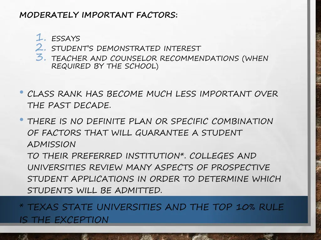 moderately important factors 1 essays 2 student