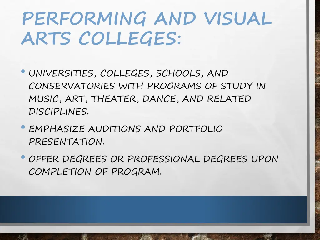 performing and visual arts colleges