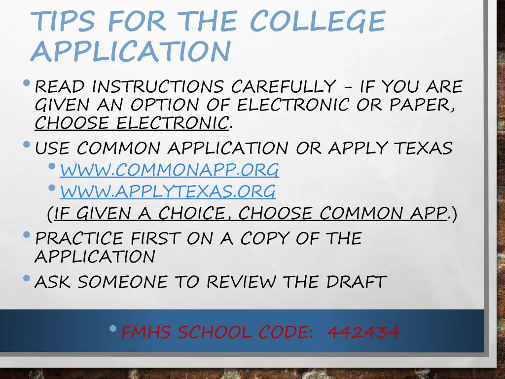 tips for the college application read