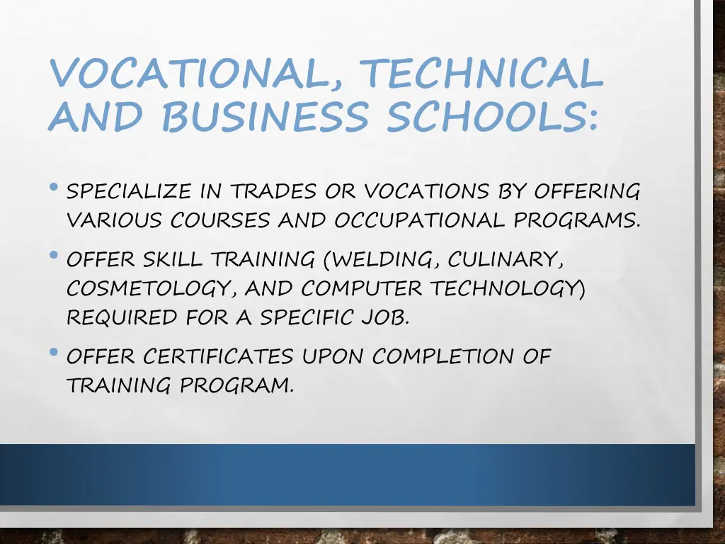 vocational technical and business schools