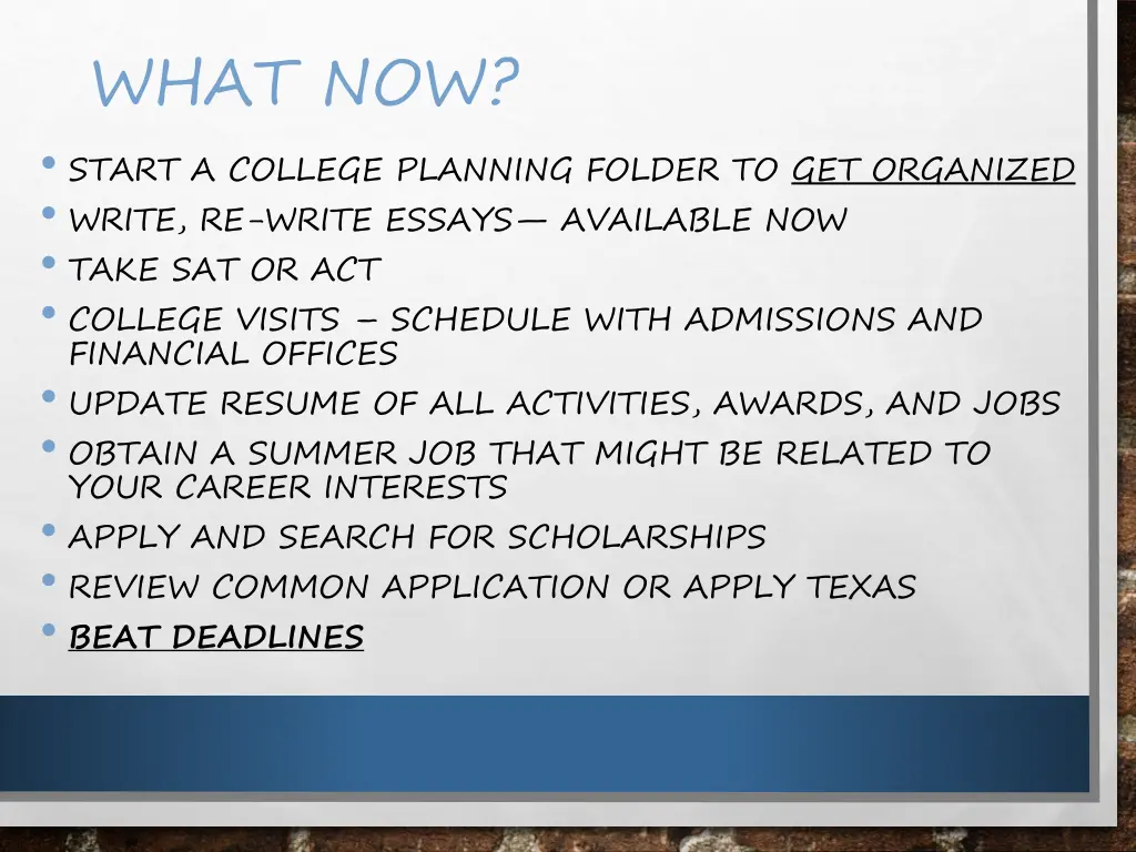 what now start a college planning folder