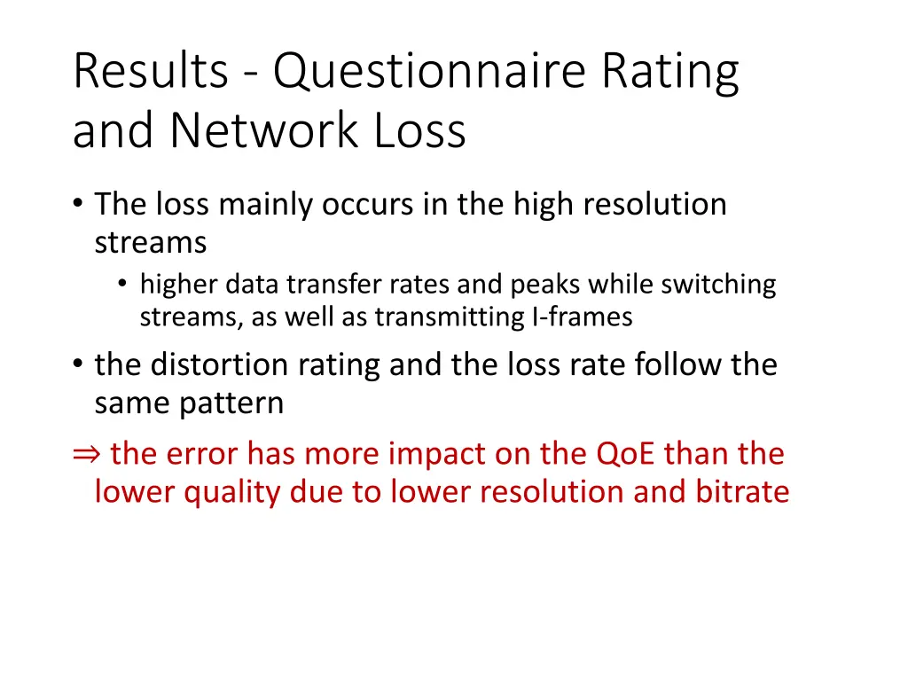 results questionnaire rating and network loss 1