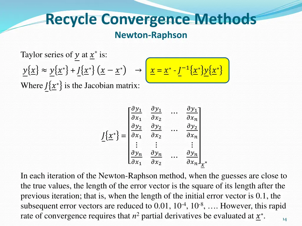 recycle convergence methods newton raphson
