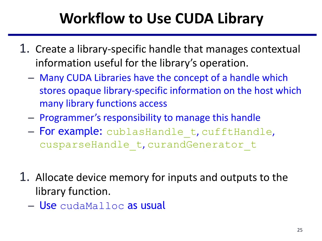 workflow to use cuda library