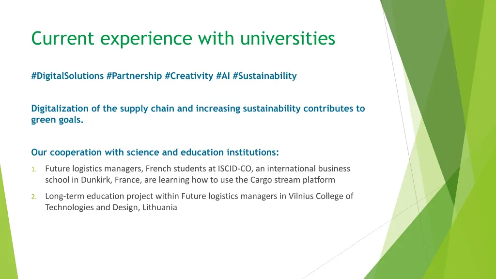 current experience with universities
