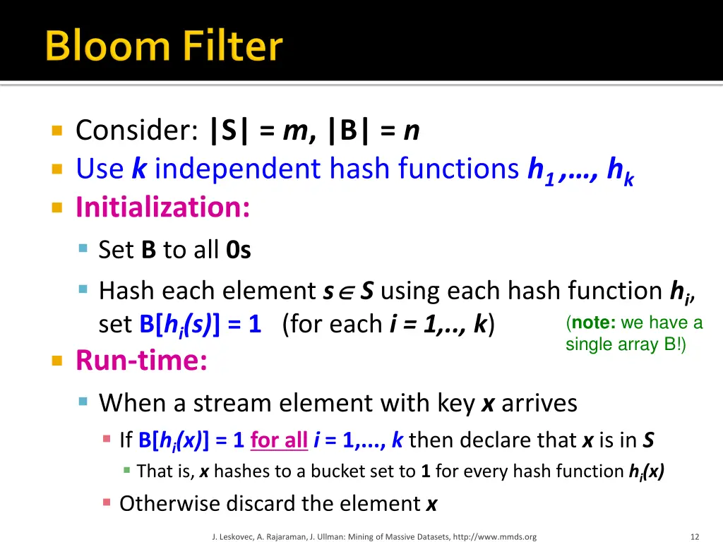 consider s m b n use k independent hash functions