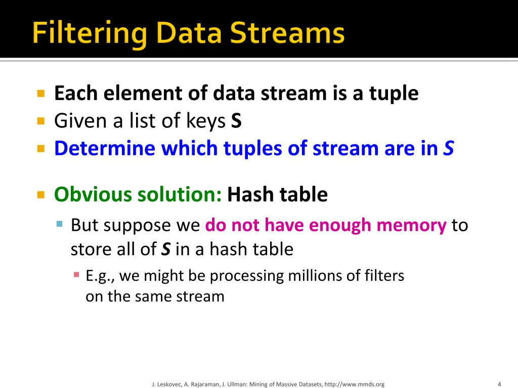 each element of data stream is a tuple given