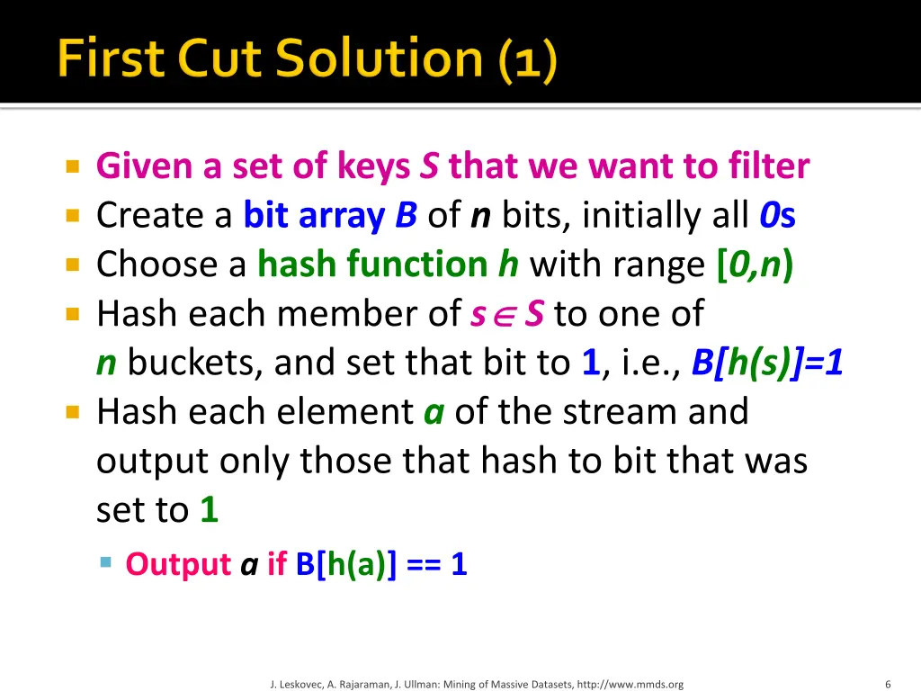 given a set of keys s that we want to filter