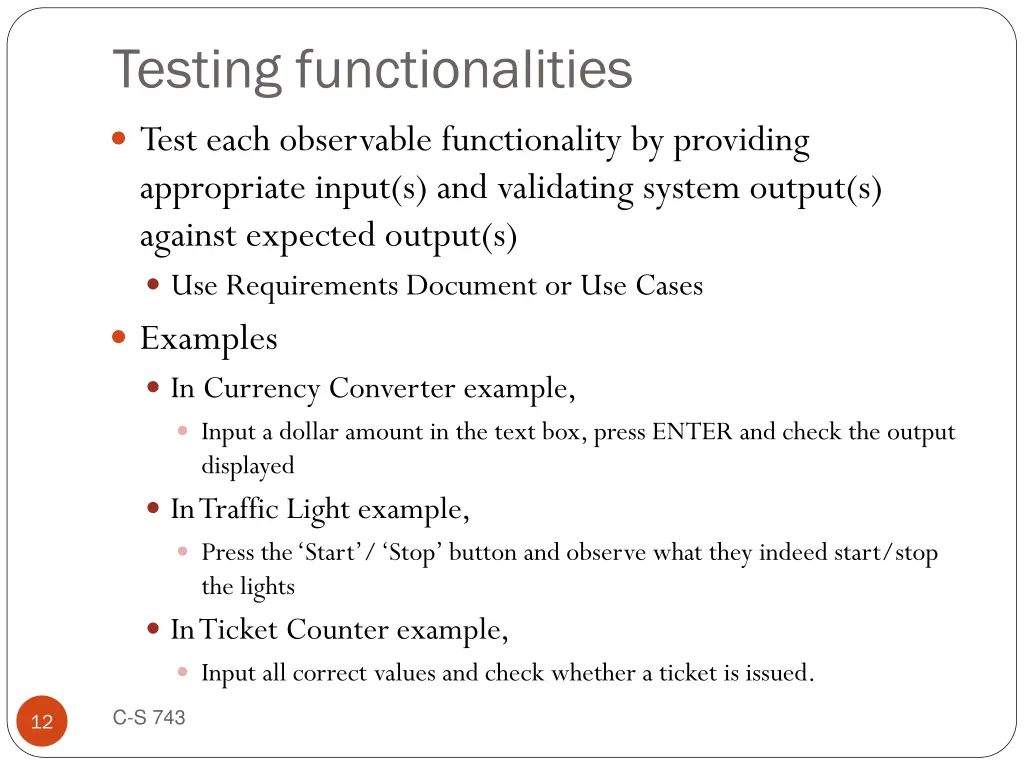 testing functionalities