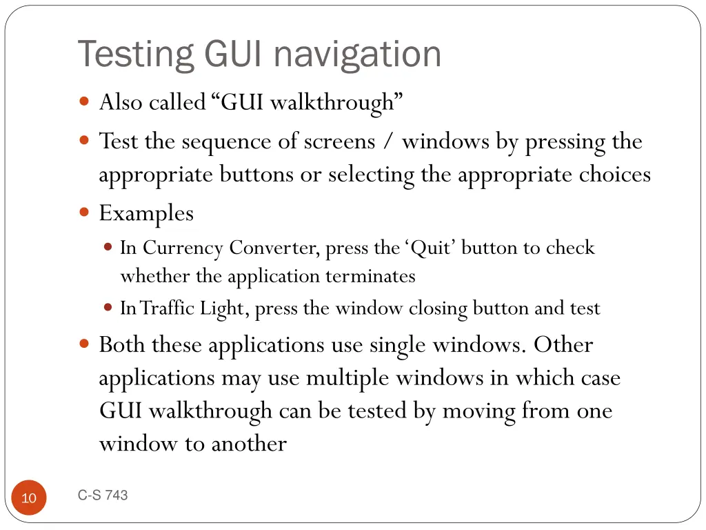 testing gui navigation