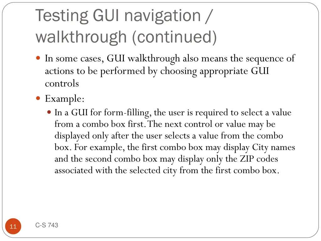 testing gui navigation walkthrough continued