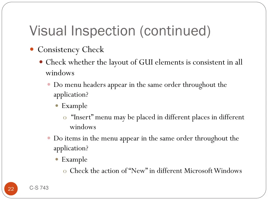 visual inspection continued