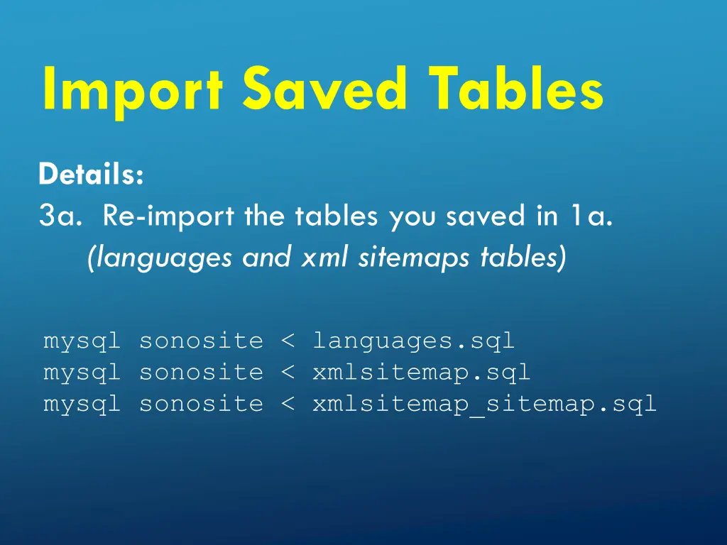 import saved tables
