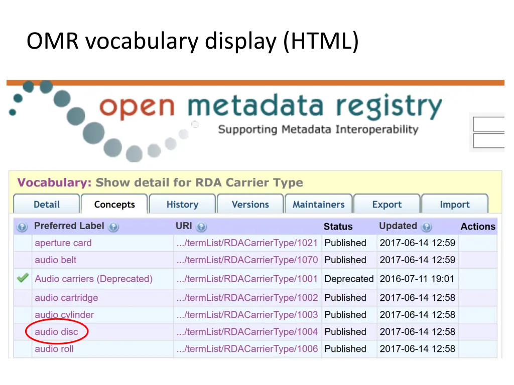 omr vocabulary display html