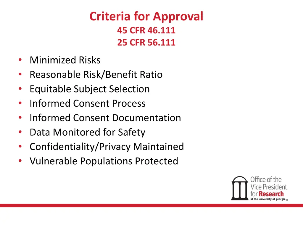 criteria for approval 45 cfr 46 111 25 cfr 56 111
