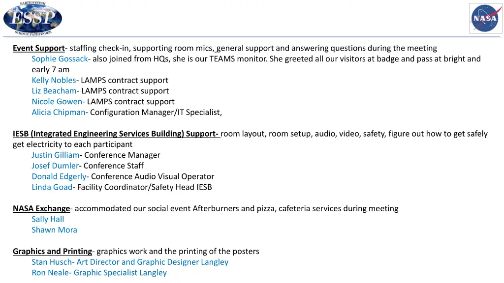 event support staffing check in supporting room