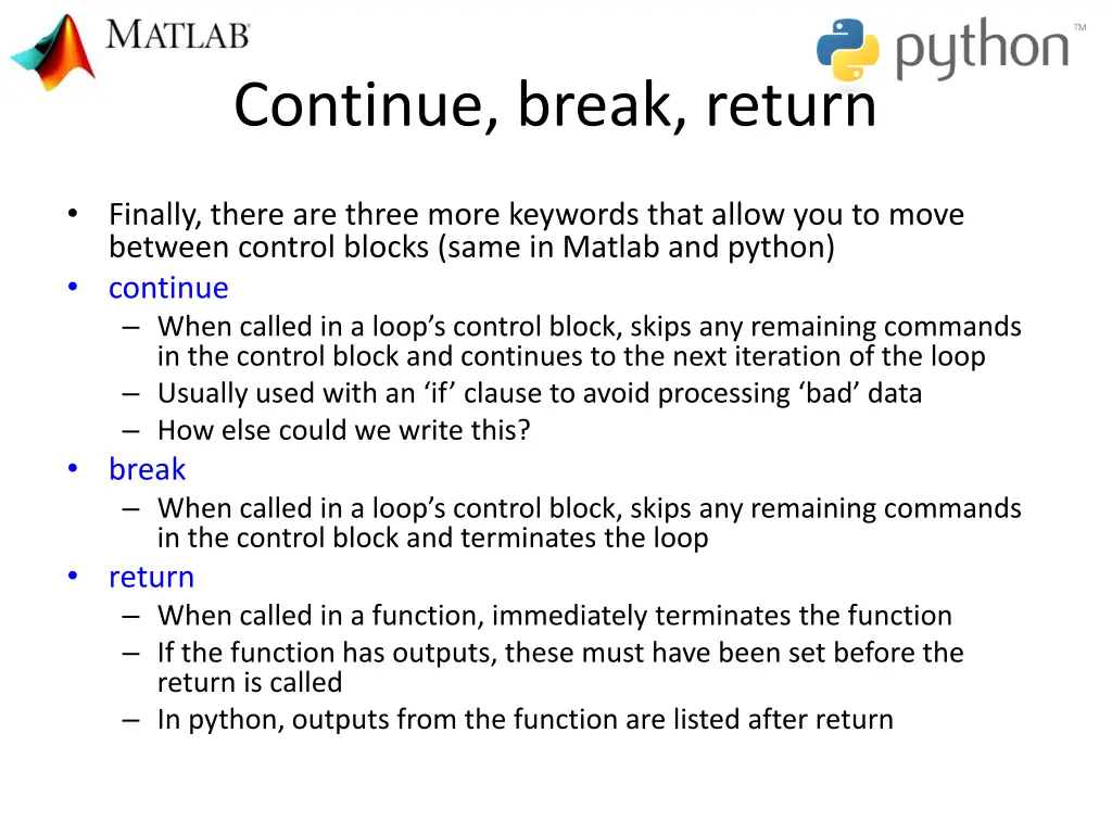 continue break return