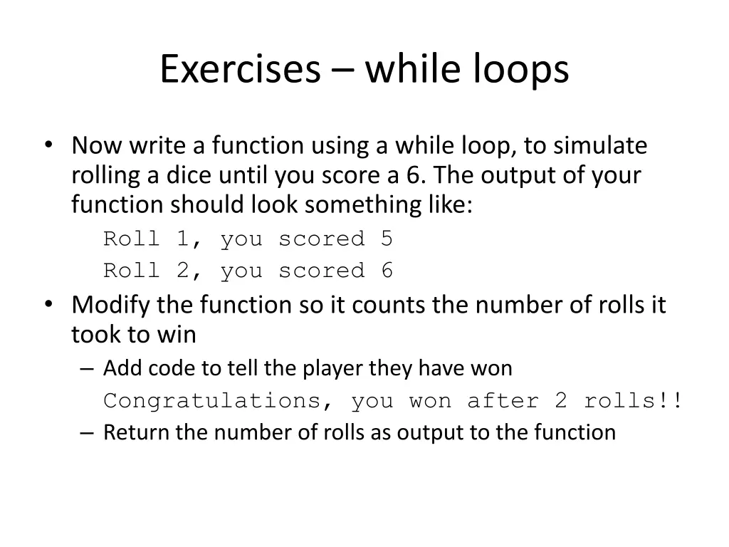 exercises while loops
