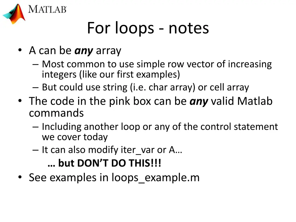 for loops notes