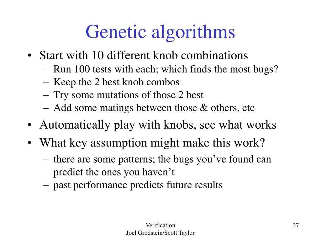 genetic algorithms start with 10 different knob