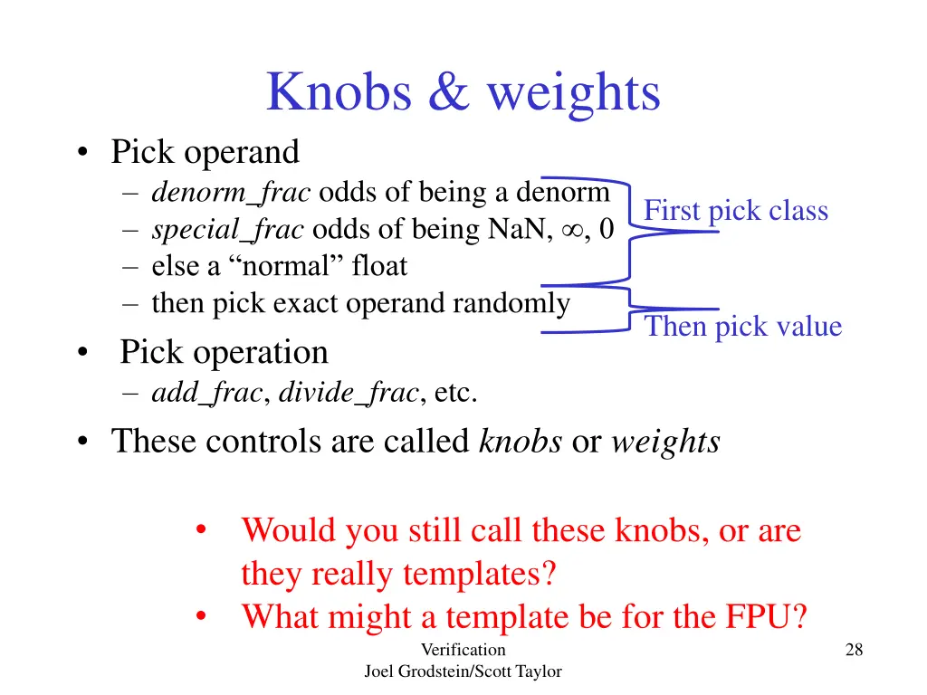 knobs weights pick operand denorm frac odds 1