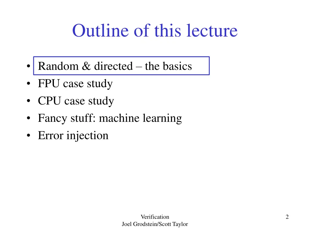 outline of this lecture