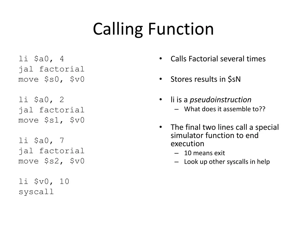 calling function