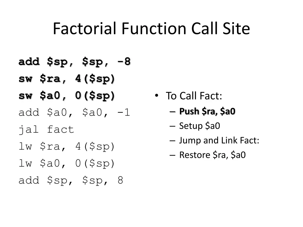 factorial function call site 1