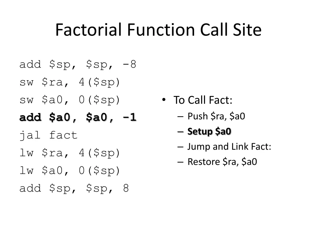 factorial function call site 2