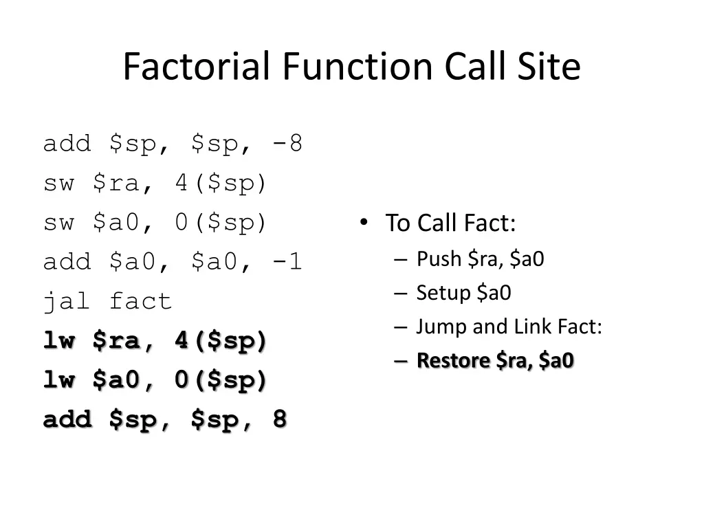 factorial function call site 4