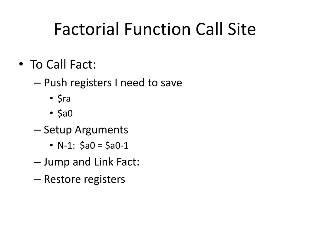 factorial function call site