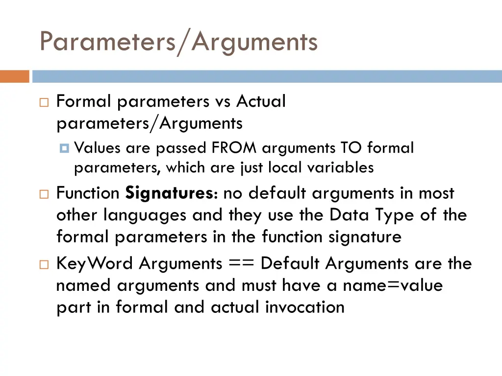 parameters arguments