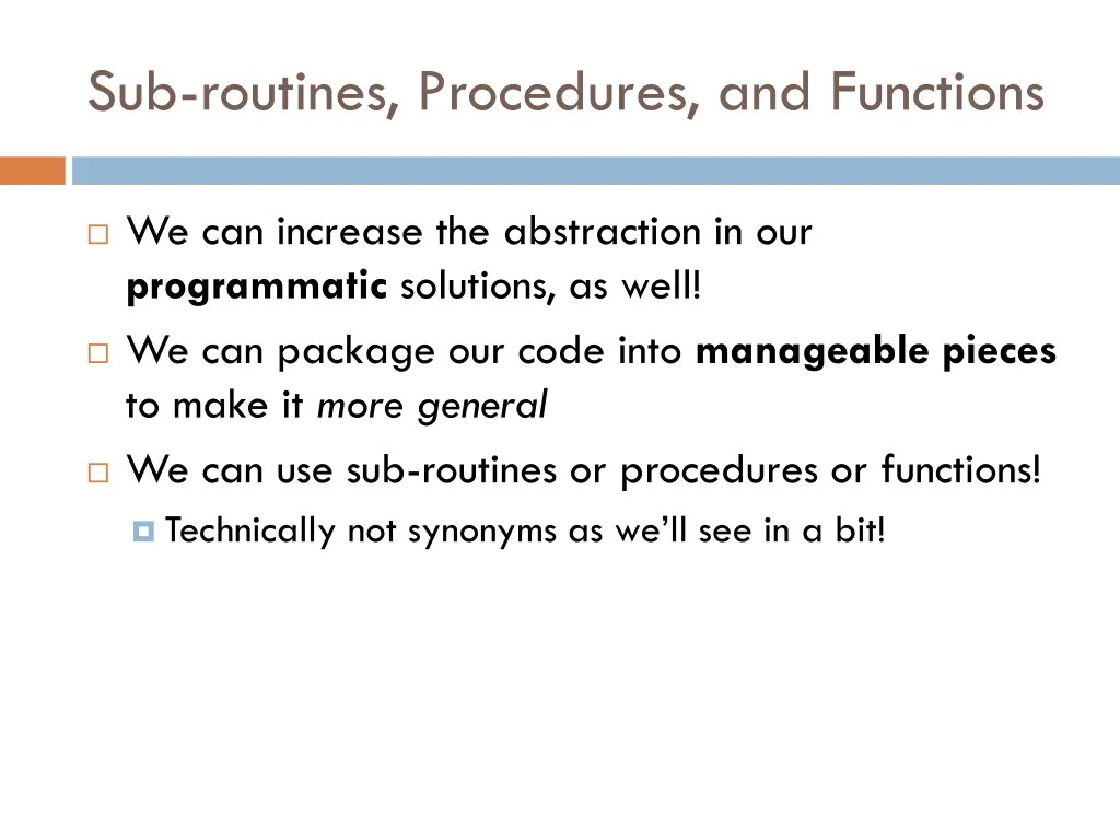 sub routines procedures and functions