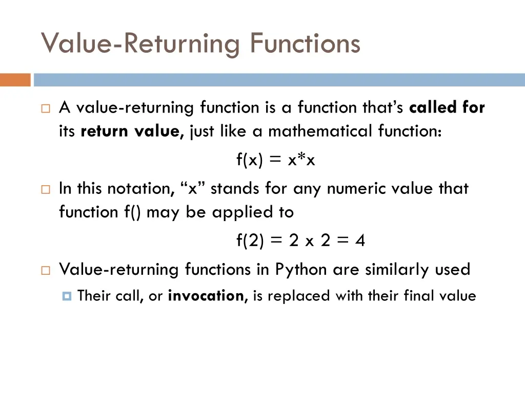 value returning functions